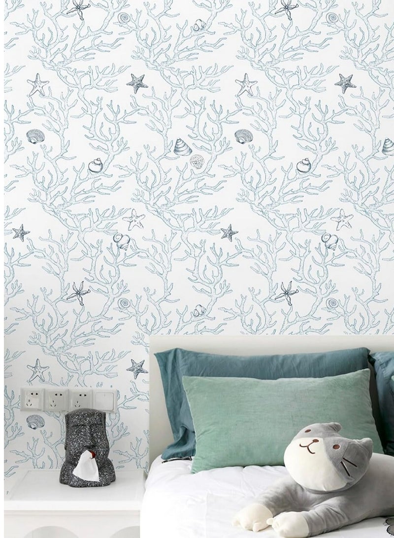 MIXDE Light Blue Sea Corals Wallpaper: Dual Layer Coated, Thicken Texture, High Coverage Opaque, 11 Yards 47 Sq.Ft, Self-Adhesive Wallpaper Peel and Stick - Image 4