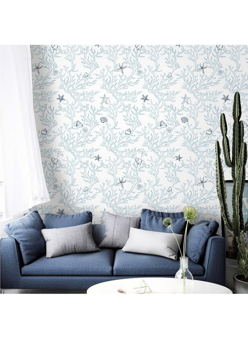 MIXDE Light Blue Sea Corals Wallpaper: Dual Layer Coated, Thicken Texture, High Coverage Opaque, 11 Yards 47 Sq.Ft, Self-Adhesive Wallpaper Peel and Stick - Image 1