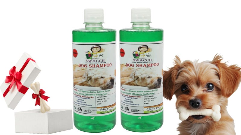 swacch Shampoo | Puppy Safe Shampoo | Dog Shampoo (500ml) (Pack of 2) Neem Alovera + Small White Bone | Dog Chew Bones | Teething chew Toy | Dental Teething | Combo Pack - Image 1