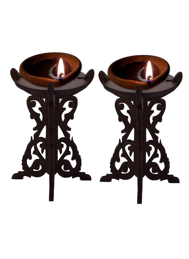 Gopinath Autolink Gopinath Autolink Fresh Handmade Wooden Candle StandDiya Standdiwa Stand for Diwali Home Temple Pooja Room Festival decore Gifts Item Wood Brown with Gift Item Brown Pack of 2  - Image 1