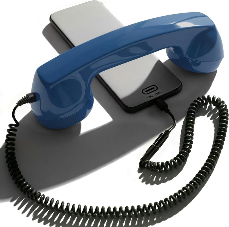 Opis Technology 60s Microphone – Handset for Mobile Phones/Wired Earphones/Headphones in Telephone Handset Shape for Android Smartphones, Tablets, Laptops etc. (Black) (Blue) - Image 1