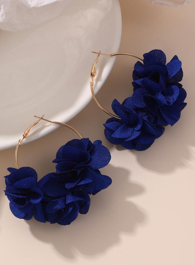 Take Two Blue Floral Decor Hoop Earrings - Image 4