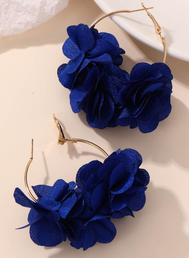 Take Two Blue Floral Decor Hoop Earrings - Image 1