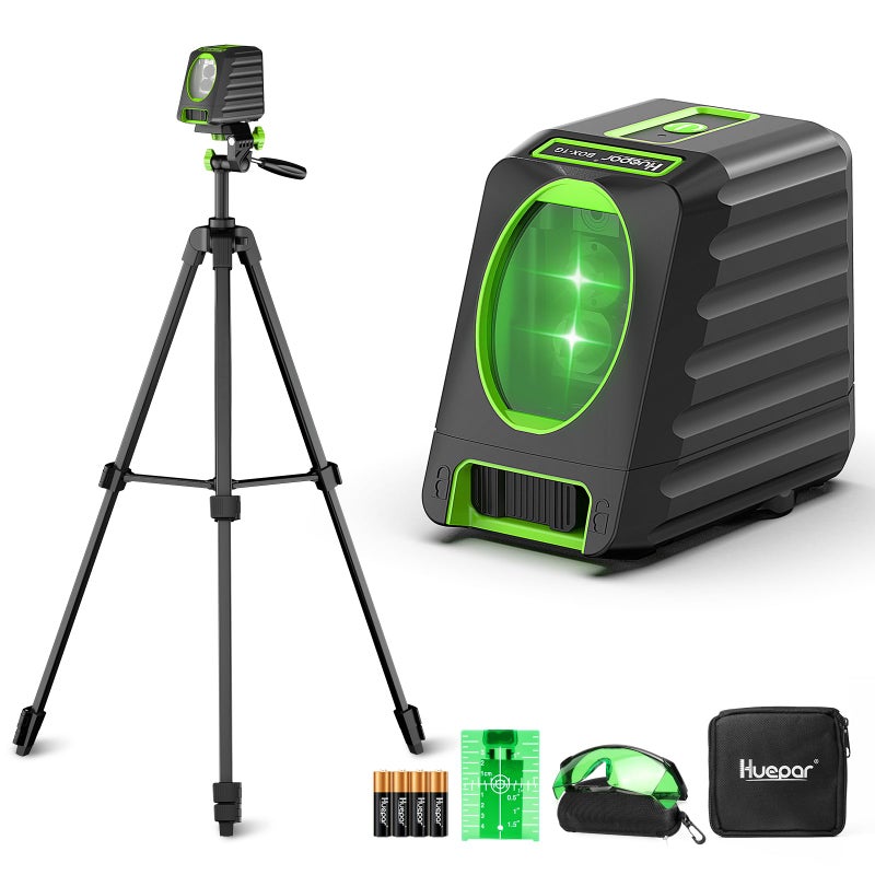 Huepar Laser Level with 60in Tripod, Huepar 150Â°/150Ft Self Leveling Lazer Leveler Tool with Pulse Mode (197Ft), Switchable Green Cross Line for Picture Hanging, Tile, DIY/Construction Project - Image 1