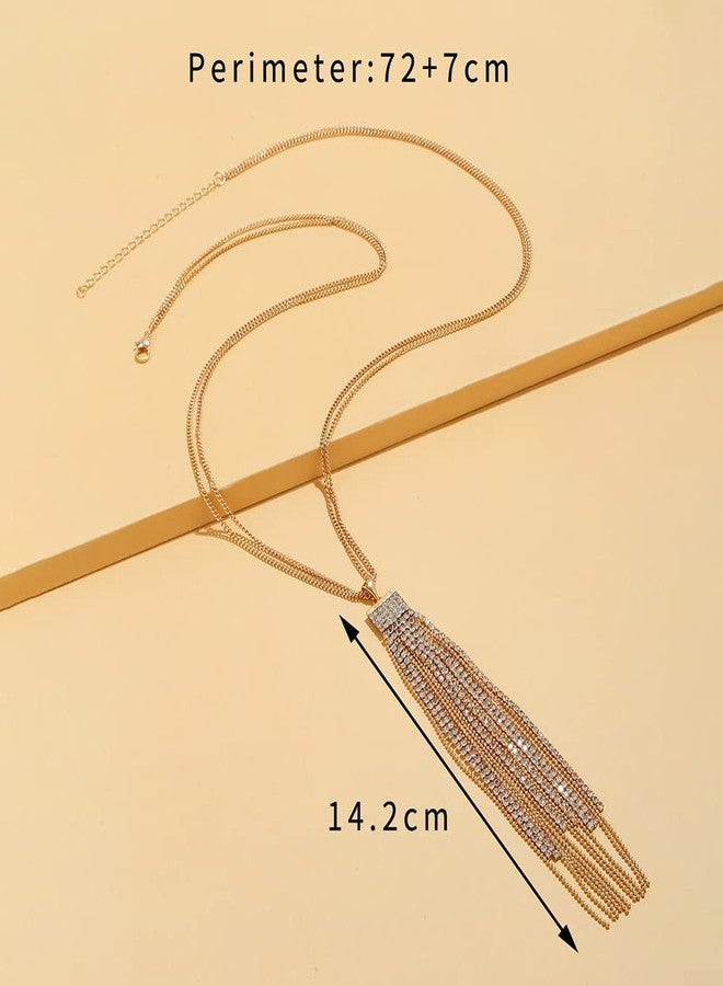 Sither Crystal Tassel Necklace for Women Long Sweater Chain Y Necklace Wedding Dressy Necklace Gold Jewelry for Winter Evening Party Christmas Gift - Image 5