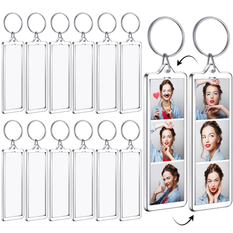 MTLEE 12 Pcs Mini Photo Strip Keychain Frame 1 x 3 Inch Acrylic Photo Booth Keychain Double Sided Picture Keyring Holder Blank DIY Personalized Custom Gift for Wedding Graduation Travel Memory - Image 1