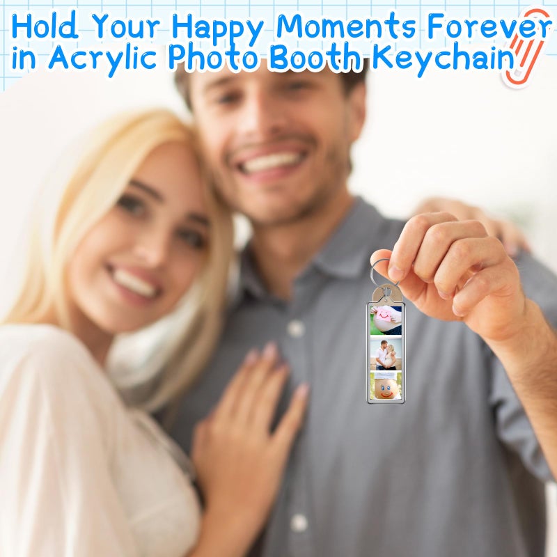 MTLEE 12 Pcs Mini Photo Strip Keychain Frame 1 x 3 Inch Acrylic Photo Booth Keychain Double Sided Picture Keyring Holder Blank DIY Personalized Custom Gift for Wedding Graduation Travel Memory - Image 4