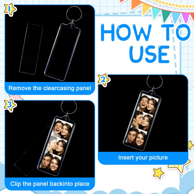 MTLEE 12 Pcs Mini Photo Strip Keychain Frame 1 x 3 Inch Acrylic Photo Booth Keychain Double Sided Picture Keyring Holder Blank DIY Personalized Custom Gift for Wedding Graduation Travel Memory - Image 2