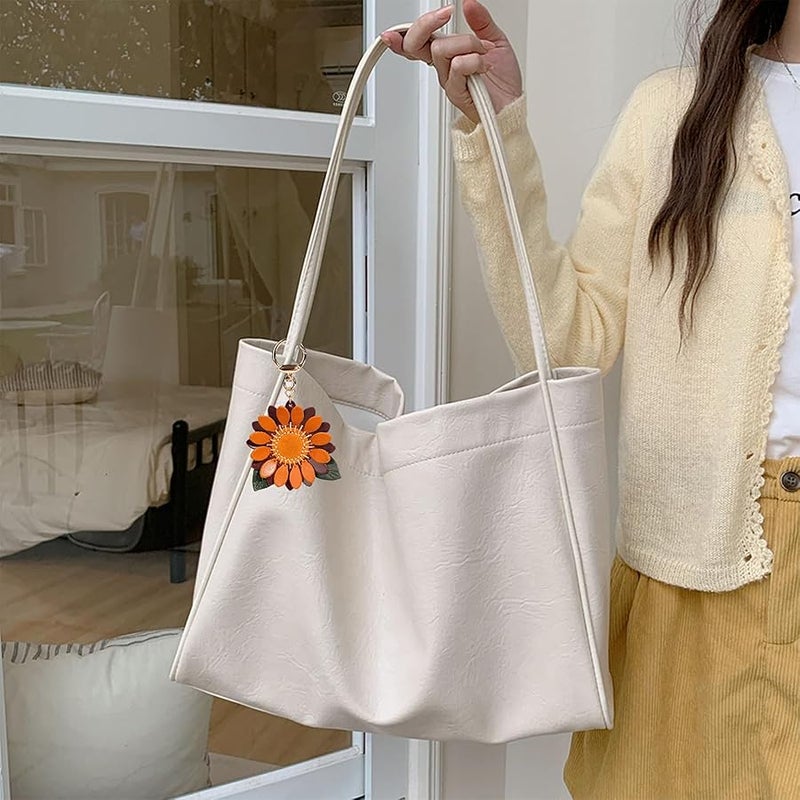 Yzikema Genuine Leather Leaf Flower Decorative Keychains，Boho Accessories Cute Leather Flower Keyring for Women Gifts Wallet Bag Ring Pendant Charms - Image 5