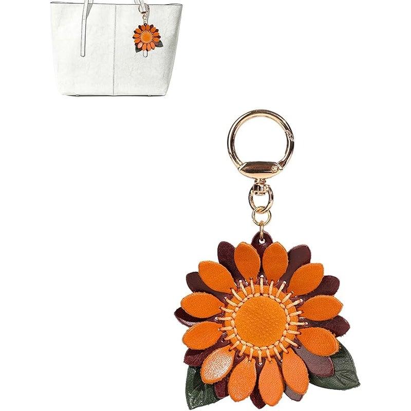 Yzikema Genuine Leather Leaf Flower Decorative Keychains，Boho Accessories Cute Leather Flower Keyring for Women Gifts Wallet Bag Ring Pendant Charms - Image 1