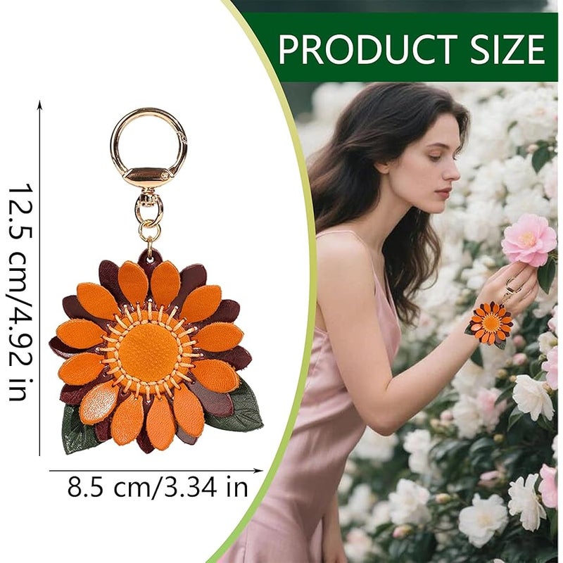Yzikema Genuine Leather Leaf Flower Decorative Keychains，Boho Accessories Cute Leather Flower Keyring for Women Gifts Wallet Bag Ring Pendant Charms - Image 3