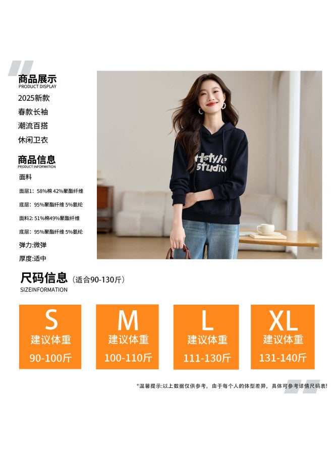 Hstyle Hooded Drawstring 2025 Spring Long-sleeve Sweatshirt Printed Design Casual Women's Pullover Spring Top - Image 4