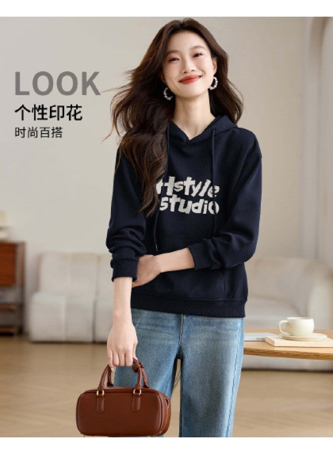 Hstyle Hooded Drawstring 2025 Spring Long-sleeve Sweatshirt Printed Design Casual Women's Pullover Spring Top - Image 1