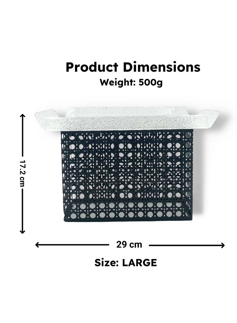 Raz Large/Black Acrylic Decorative Tray with Rattan-Inspired Caning Base - Display Stand with Metal Frame  - Image 5