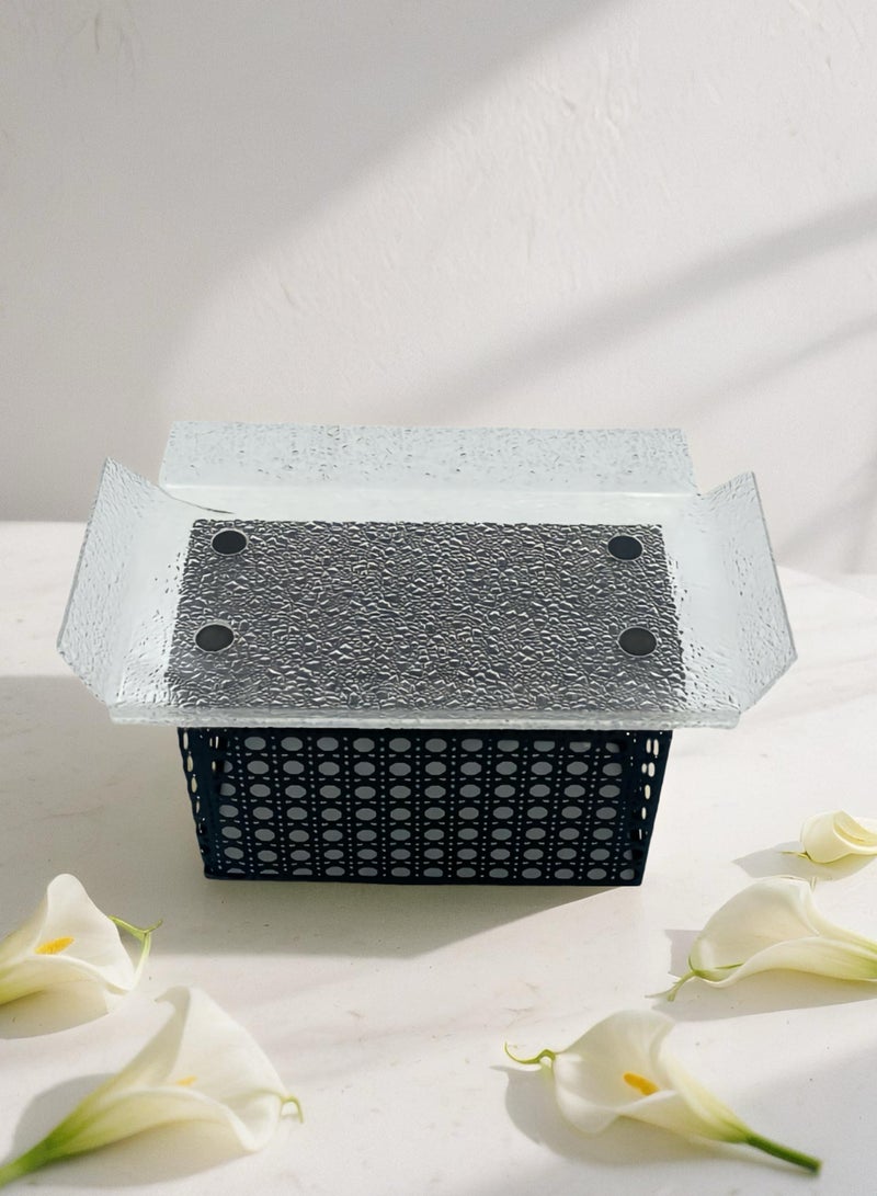 Raz Large/Black Acrylic Decorative Tray with Rattan-Inspired Caning Base - Display Stand with Metal Frame  - Image 4