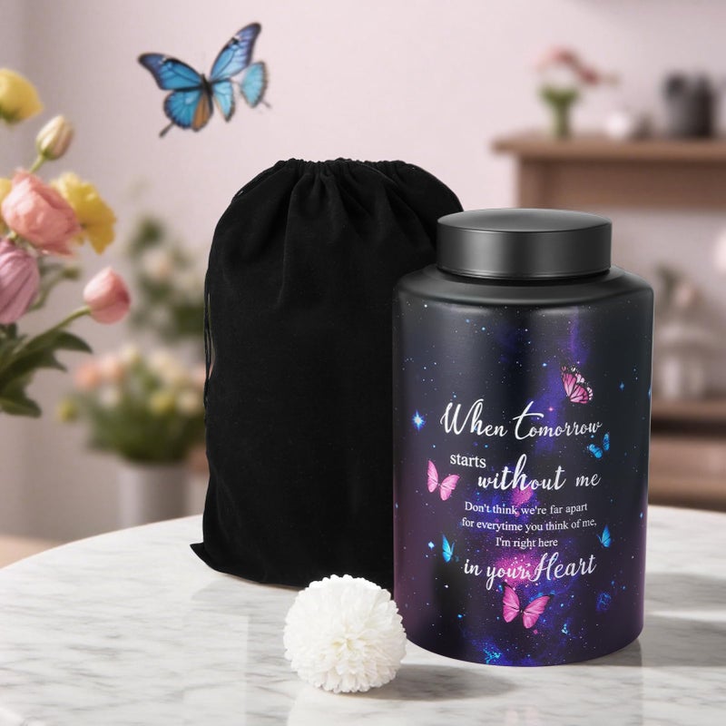 Abooxiu 10 Inches Cremation Urns for Human Ashes Keepsakes Urns Purple Butterfly Urn for Human Ashes Decorative Urns for Adult Male Memorial Stainless Steel Funeral Burial Um - Up to 200 lbs - Image 5