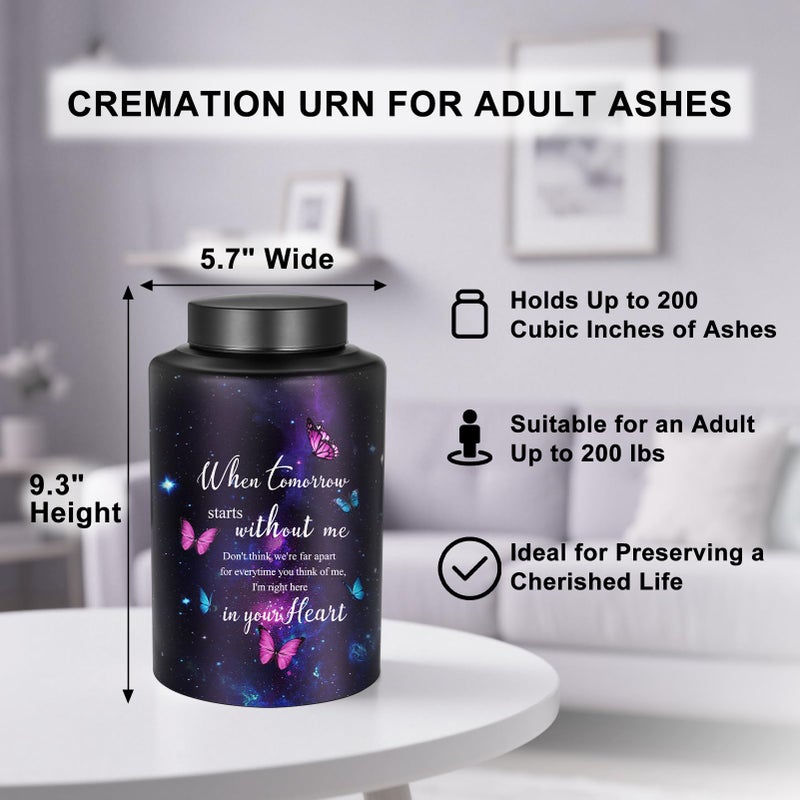 Abooxiu 10 Inches Cremation Urns for Human Ashes Keepsakes Urns Purple Butterfly Urn for Human Ashes Decorative Urns for Adult Male Memorial Stainless Steel Funeral Burial Um - Up to 200 lbs - Image 2