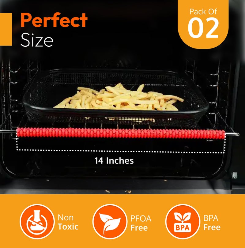 ثريد ناني واقيات حامل الفرن من السيليكون - واقي الفرن المقاوم للحرارة، واقيات الفرن للرفوف، درع جانبي للحرارة لفرن المحمصة، يحمي من الحروق والندبات | 14 بوصة طويلة (أحمر) - Image 2