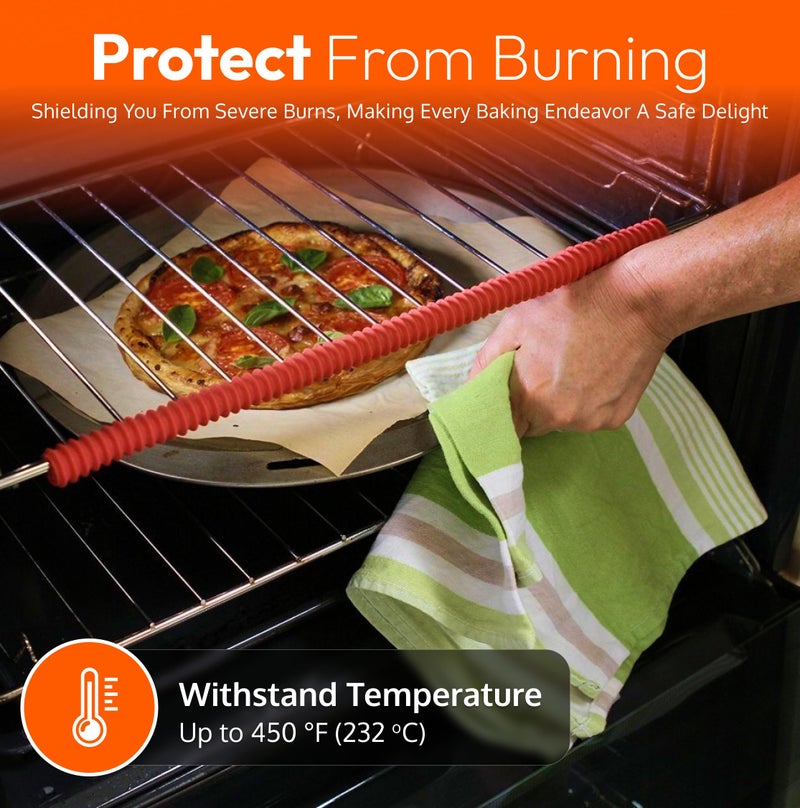 ثريد ناني واقيات حامل الفرن من السيليكون - واقي الفرن المقاوم للحرارة، واقيات الفرن للرفوف، درع جانبي للحرارة لفرن المحمصة، يحمي من الحروق والندبات | 14 بوصة طويلة (أحمر) - Image 4