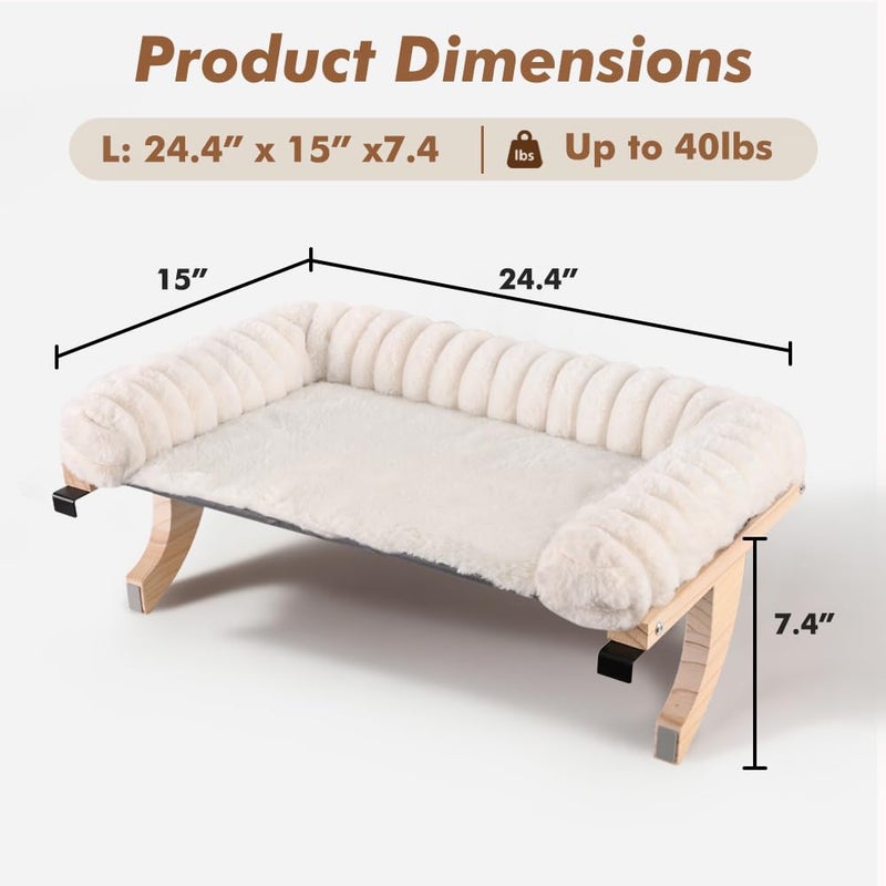 valigogo Cloud-Soft Cat Window Sill Perch with Zipper Designed Cushioned Bed, Supportive Cat Window Seat with Premium Solid Wood & Sturdy Metal Frame, Pet Hammock Bed for Large Cats (Large, White) - Image 4