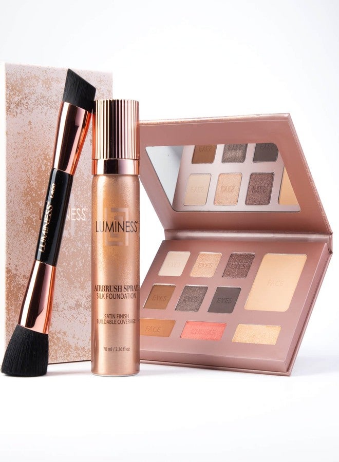 LUMINESS Face Time All In One Makeup Kit - Includes Face Palette, Airbrush Foundation, and Makeup Brush - Long-Wearing, Silky, Soft, Easy to Blend, 3-PC Make Up Set (13 - Deep) - Image 1