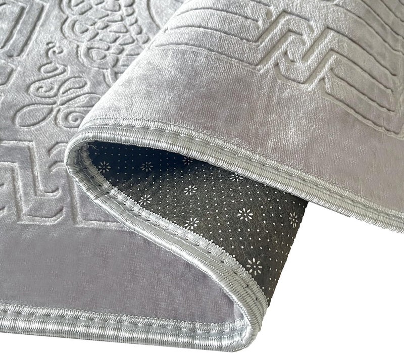 MARK STORE Prayer Mat Embossed Anti-Slip Velvet Top Prayer Rug for Umrah Hajj Ramadan 80 x 120 cm, Best Gift For Ramadan (Grey) - Image 3