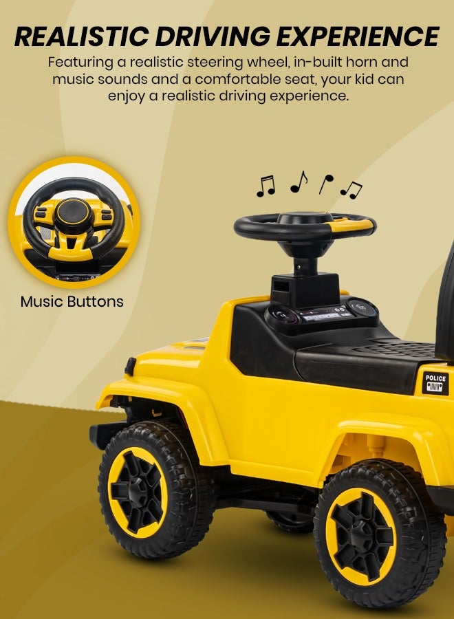 Baybee Raven Ride on  Car for Kids, Ride on Push Car with Music Button Kids Car with Storage & High Backrest Ride on Toy Baby Car Push Ride on Car for Kids Baby Toddlers 1 to 3 Years Boy Girl Yellow - Image 4