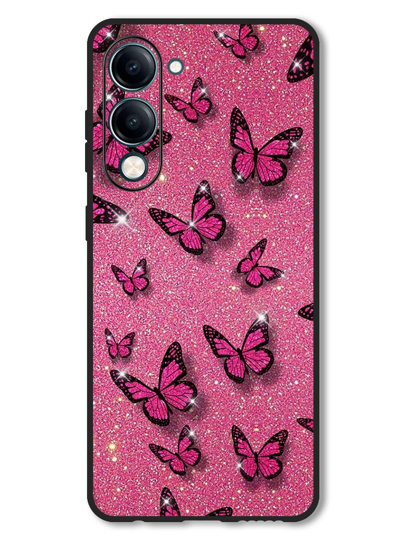 Theodor Case Compatible with Vivo Y29s Protection Shockproof Bumper Cover Pink Butterflies - Image 1