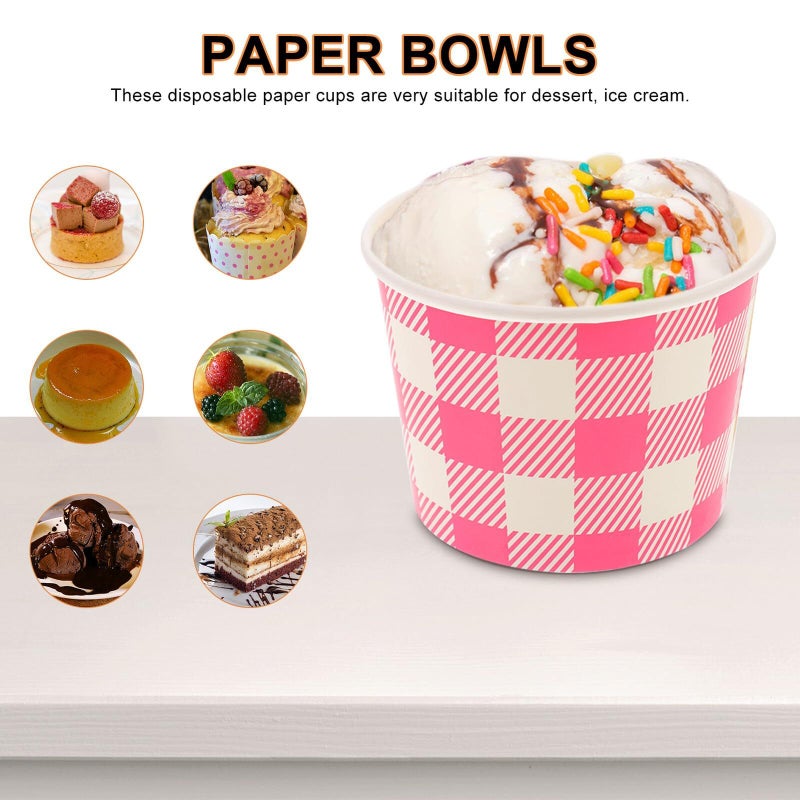 Pink Checkered Disposable Ice Cream Bowls 16oz 10 Pack For Party Picnic Birthday - Image 4