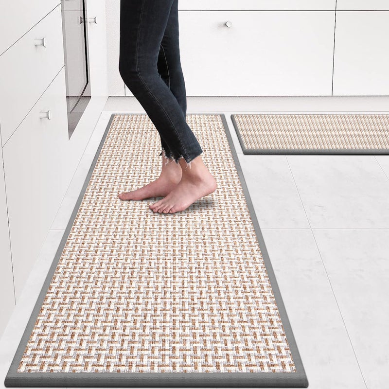 eqivei Kitchen Rugs and Mats Non Skid Washable Set of 2 PCS, Absorbent Runner Rugs for Kitchen, Front of Sink, Kitchen Mats for Floor, 17.3"x 47"+17.3"x 29" (Gray) - Image 1