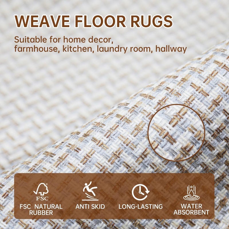 eqivei Kitchen Rugs and Mats Non Skid Washable Set of 2 PCS, Absorbent Runner Rugs for Kitchen, Front of Sink, Kitchen Mats for Floor, 17.3"x 47"+17.3"x 29" (Gray) - Image 3