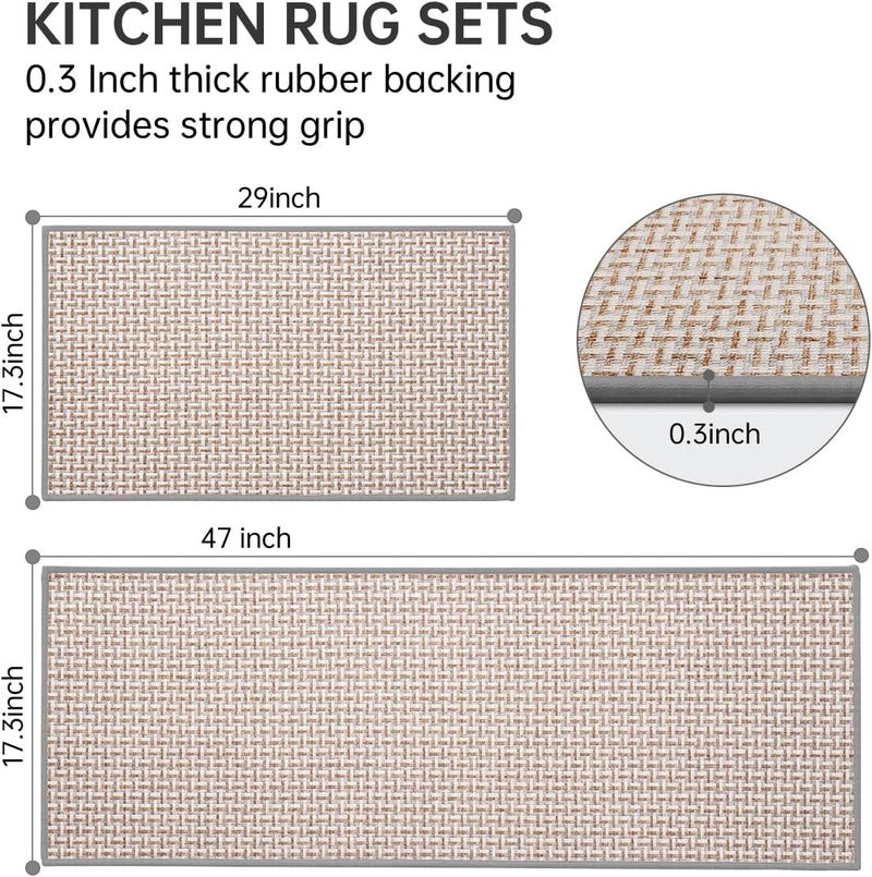 eqivei Kitchen Rugs and Mats Non Skid Washable Set of 2 PCS, Absorbent Runner Rugs for Kitchen, Front of Sink, Kitchen Mats for Floor, 17.3"x 47"+17.3"x 29" (Gray) - Image 2