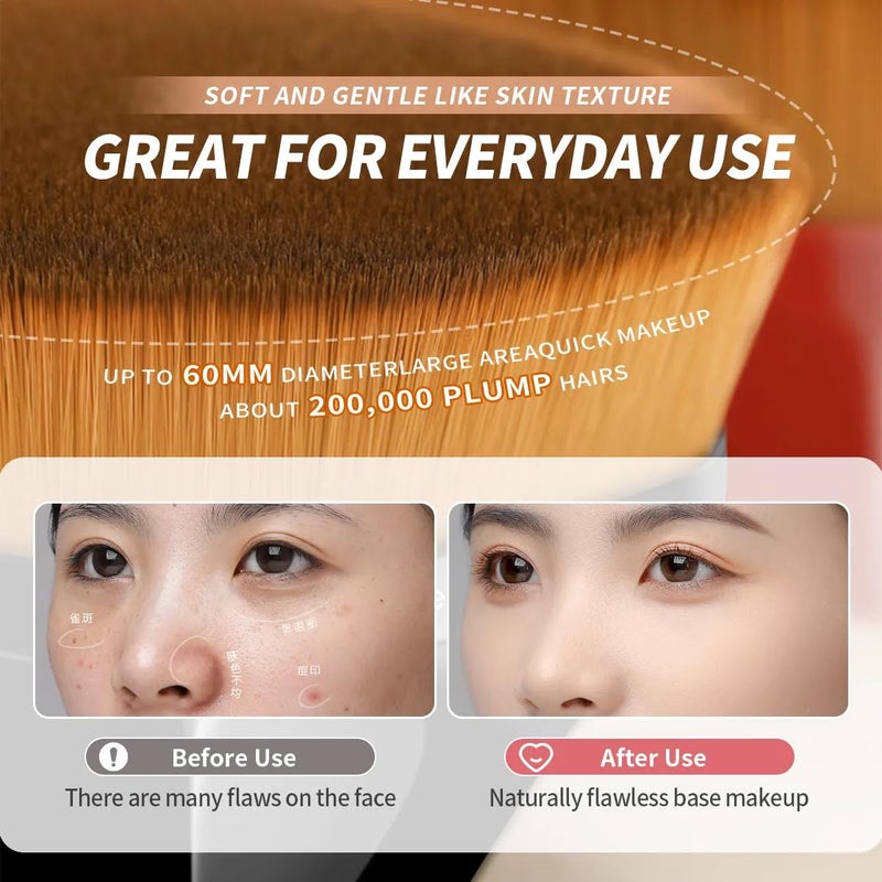 ATHA Foundation Brush for Liquid Makeup | Flawless Flat Top Kabuki Face Brush for Blending Liquid, Cream, Powder Foundation Momma Makeup Brush with Case (Multicolor) - Image 3