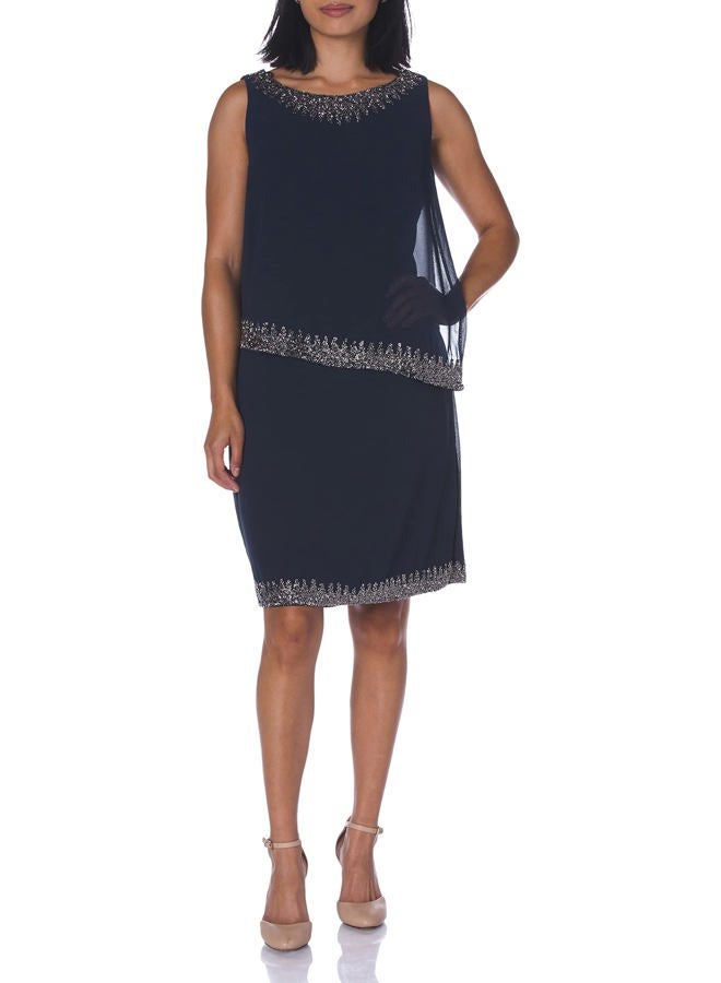J Kara Women's Petite Sleeveless Short Cocktail Dress, navy/mercury, 6P - Image 1
