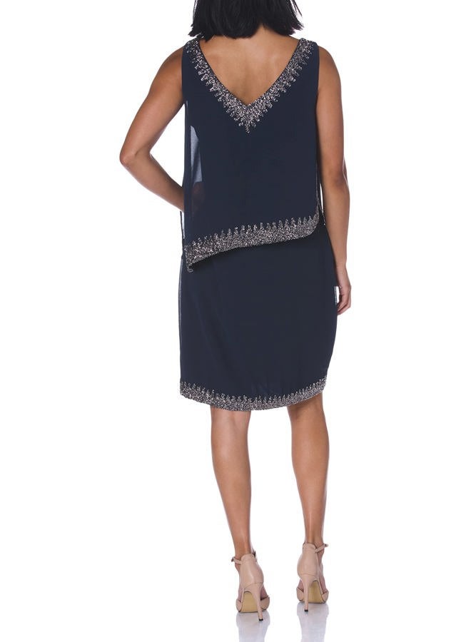 J Kara Women's Petite Sleeveless Short Cocktail Dress, navy/mercury, 6P - Image 2