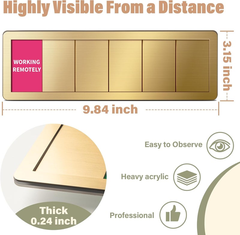 EliteSign Office Door Signs -6 Options Do Not Disturb, In A Meeting, Out Of Office, Working Remotely, Back Soon Please Knock,Privacy Door Slider Sign for Meeting & Conference Room Brushed Gold - Image 2