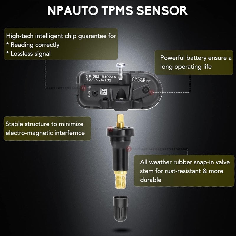 NPAUTO TPMS Sensor for RAM and Jeep Cherokee - 4 Pack Tire Pressure Monitoring System - Image 3