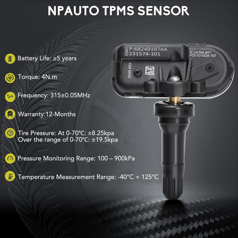 NPAUTO TPMS Sensor for RAM and Jeep Cherokee - 4 Pack Tire Pressure Monitoring System - Image 4