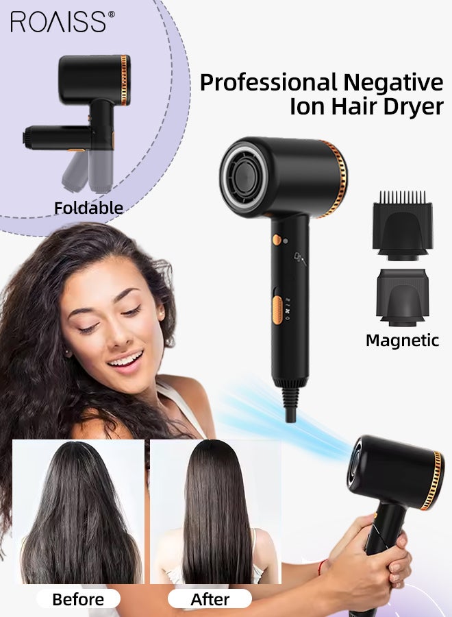 roaiss Professional Negative Ion Hair Dryer, Double Overheat Protection, Foldable Portable Quick-drying Hair Dryer with Magnetic Nozzle, Suitable for Business Trips Travel Family and Hair Salons - Image 1