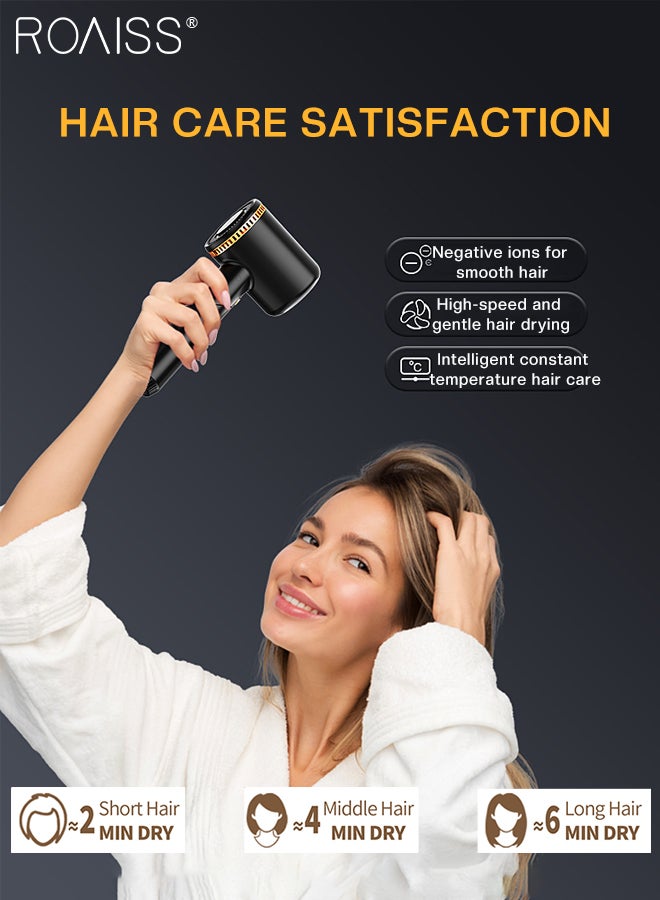 roaiss Professional Negative Ion Hair Dryer, Double Overheat Protection, Foldable Portable Quick-drying Hair Dryer with Magnetic Nozzle, Suitable for Business Trips Travel Family and Hair Salons - Image 2