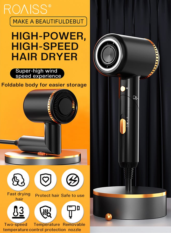 roaiss Professional Negative Ion Hair Dryer, Double Overheat Protection, Foldable Portable Quick-drying Hair Dryer with Magnetic Nozzle, Suitable for Business Trips Travel Family and Hair Salons - Image 5