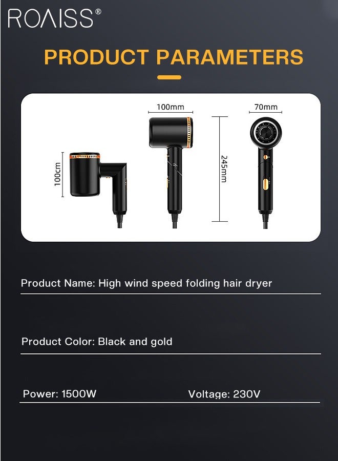 roaiss Professional Negative Ion Hair Dryer, Double Overheat Protection, Foldable Portable Quick-drying Hair Dryer with Magnetic Nozzle, Suitable for Business Trips Travel Family and Hair Salons - Image 3