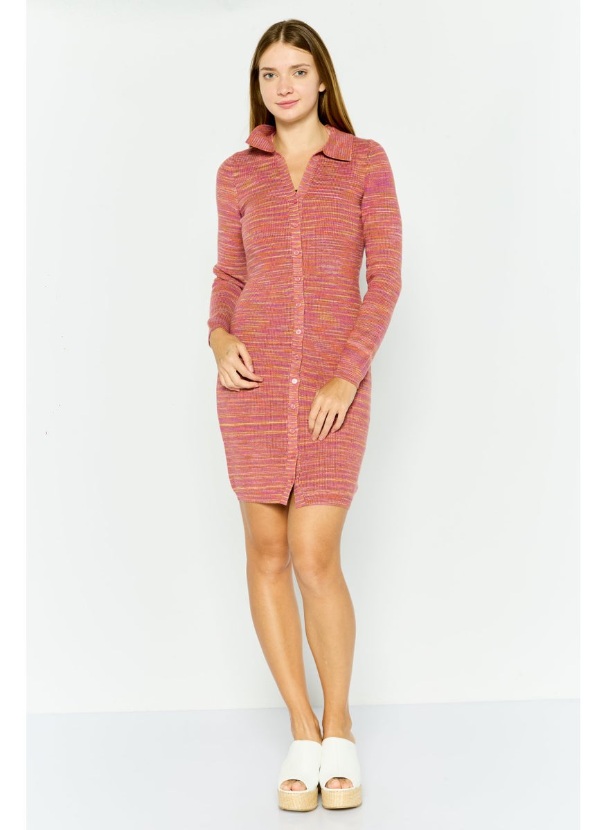 Black Tape - Women Textured Midi Sweater Dress, Brown Heather - Image 1