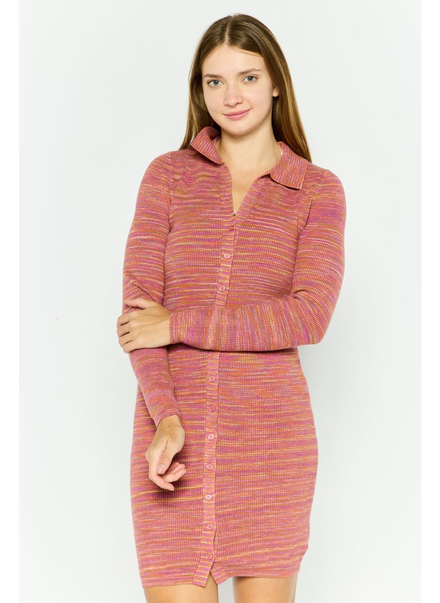 Black Tape - Women Textured Midi Sweater Dress, Brown Heather - Image 1