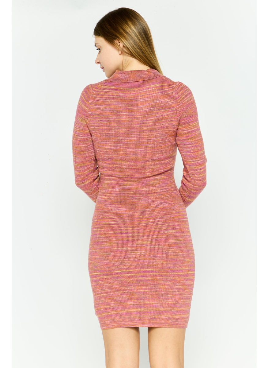 Black Tape - Women Textured Midi Sweater Dress, Brown Heather - Image 1