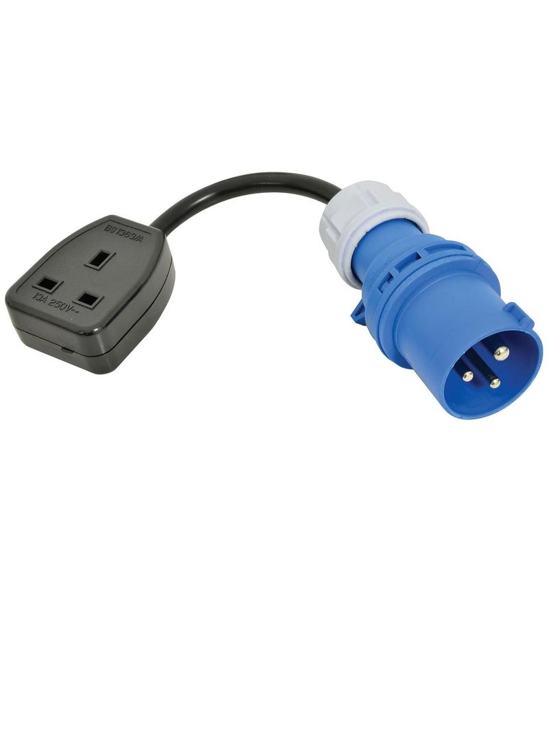 DKURVE® 16A Industrial Socket Plug To 13A Socket Extension 14AWG Lead Black Male to 1 Gang Socket Hook Up Extension Cable Lead 0.5 Meter - Image 1