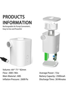 Alruht Portable Air Pump, Rechargeable Air Pump with USB, Quick Inflate Deflate for Air Mattress, Pool Toys, Floats, Swimming Ring, Air Bed, Vacuum Storage Bags  - Image 2