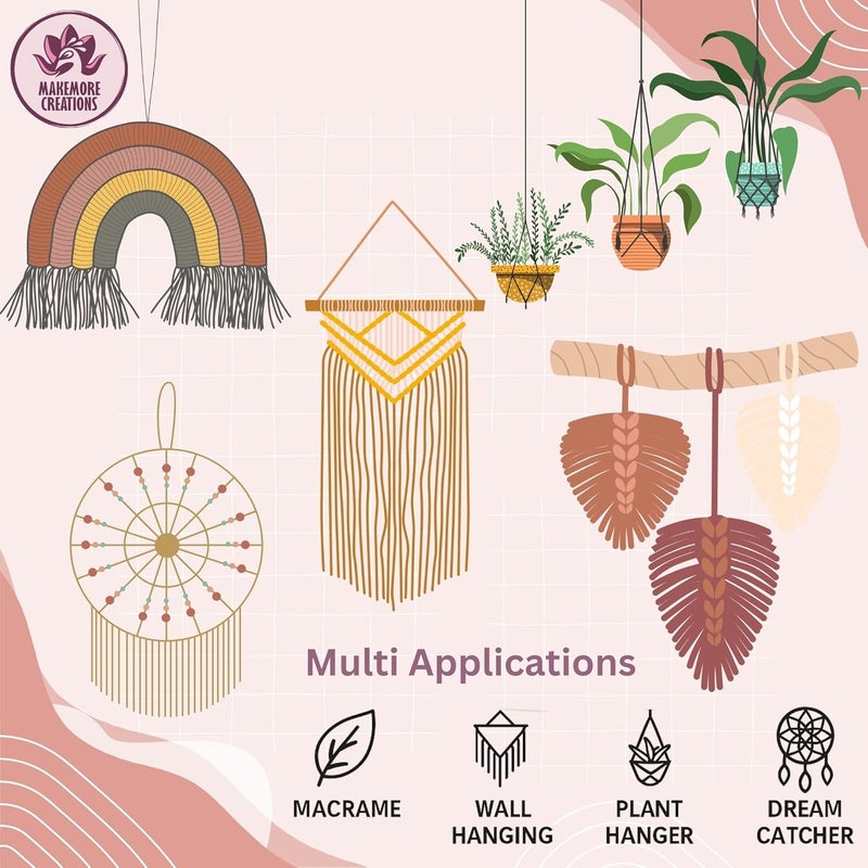 Makemore Creations Macrame Cotton Cord - Colored 3mm Dori,100m Length Soft Cotton Rope for Wall Hanging, Plant Hanger, Macrame Coasters, Weaving, Dream Catchers & DIY Craft Projects (Light Purple) - Image 3