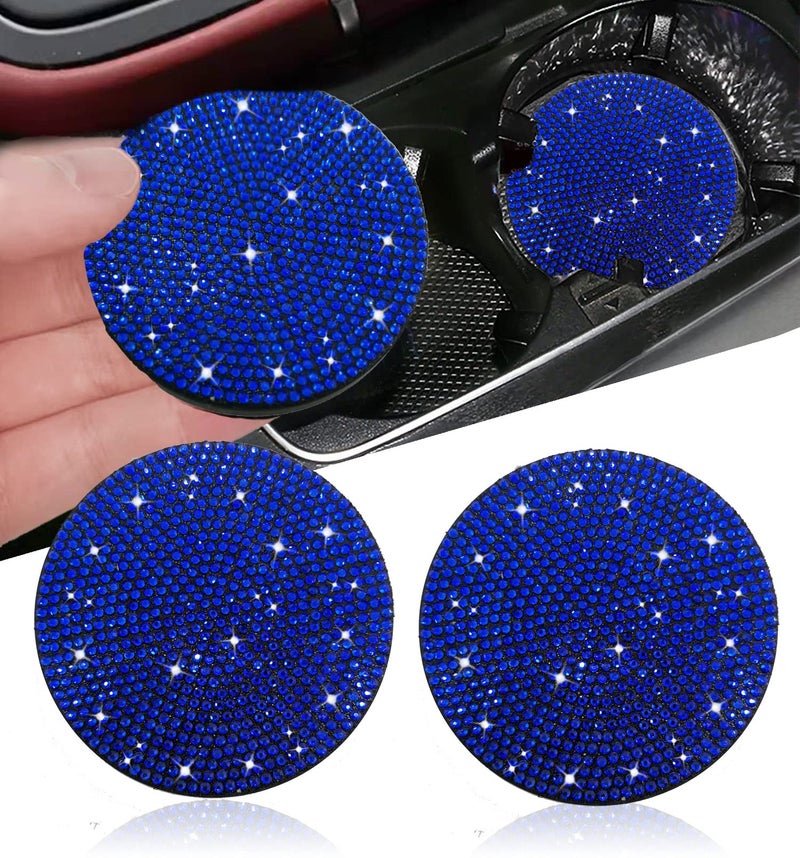 2pcs Bling Car Cup Holder Coaster, 2.75 inch Anti-Slip Shockproof Universal Fashion Vehicle Car Coasters Insert Bling Rhinestone Auto Automotive Interior Accessories for Women (2 pcs, Blue)
