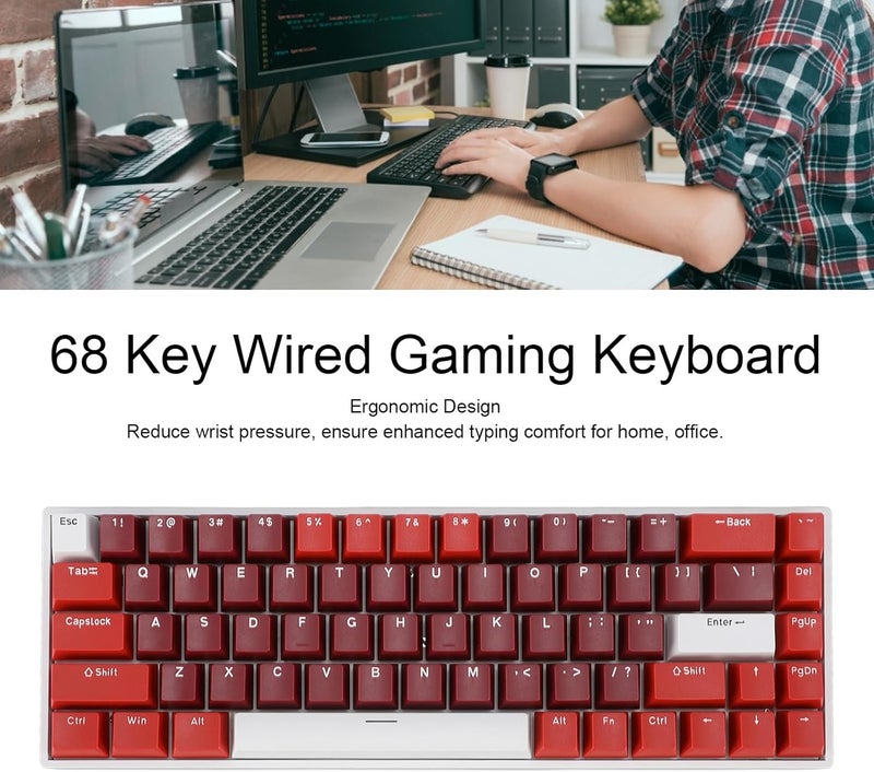 60 Percent Mechanical Keyboard 68 Keys RGB Backlit Wired Gaming Keyboard with Red Switch Type C Connection Compact Design for Computer PC Laptop with USB Port - Image 3